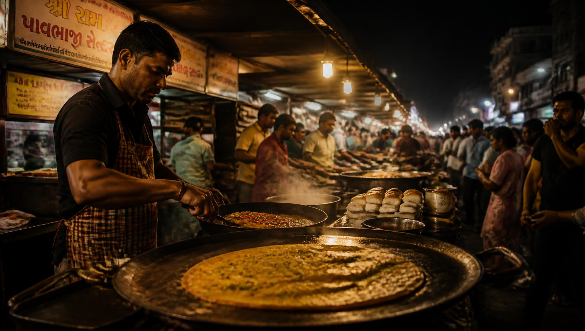 A street food stall late at night